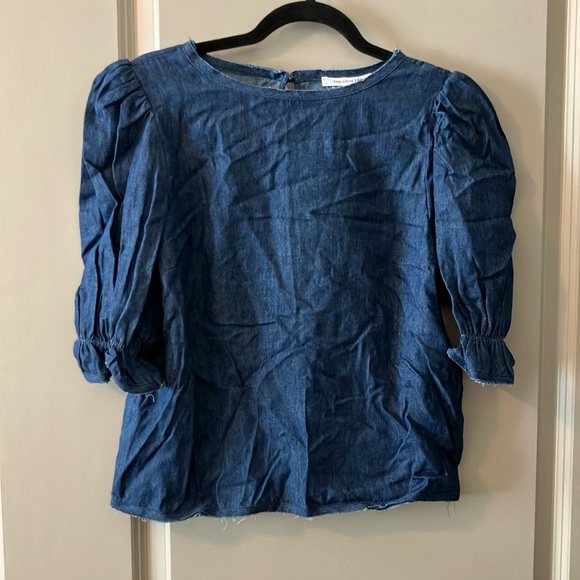 NWT Emerson Fry Pearl Blouse Indigo Hemp Organic Denim Shirt Sz S - Picture 3 of 8